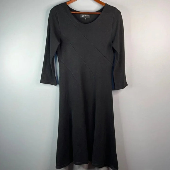 JONES NEW YORK Knit Sweater Dress Black Midi 3/4 Sleeve Fit Flare Witchy M - Picture 10 of 10
